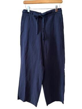 Talbots Soft Pull on Pants Linen Blend Navy Blue SP